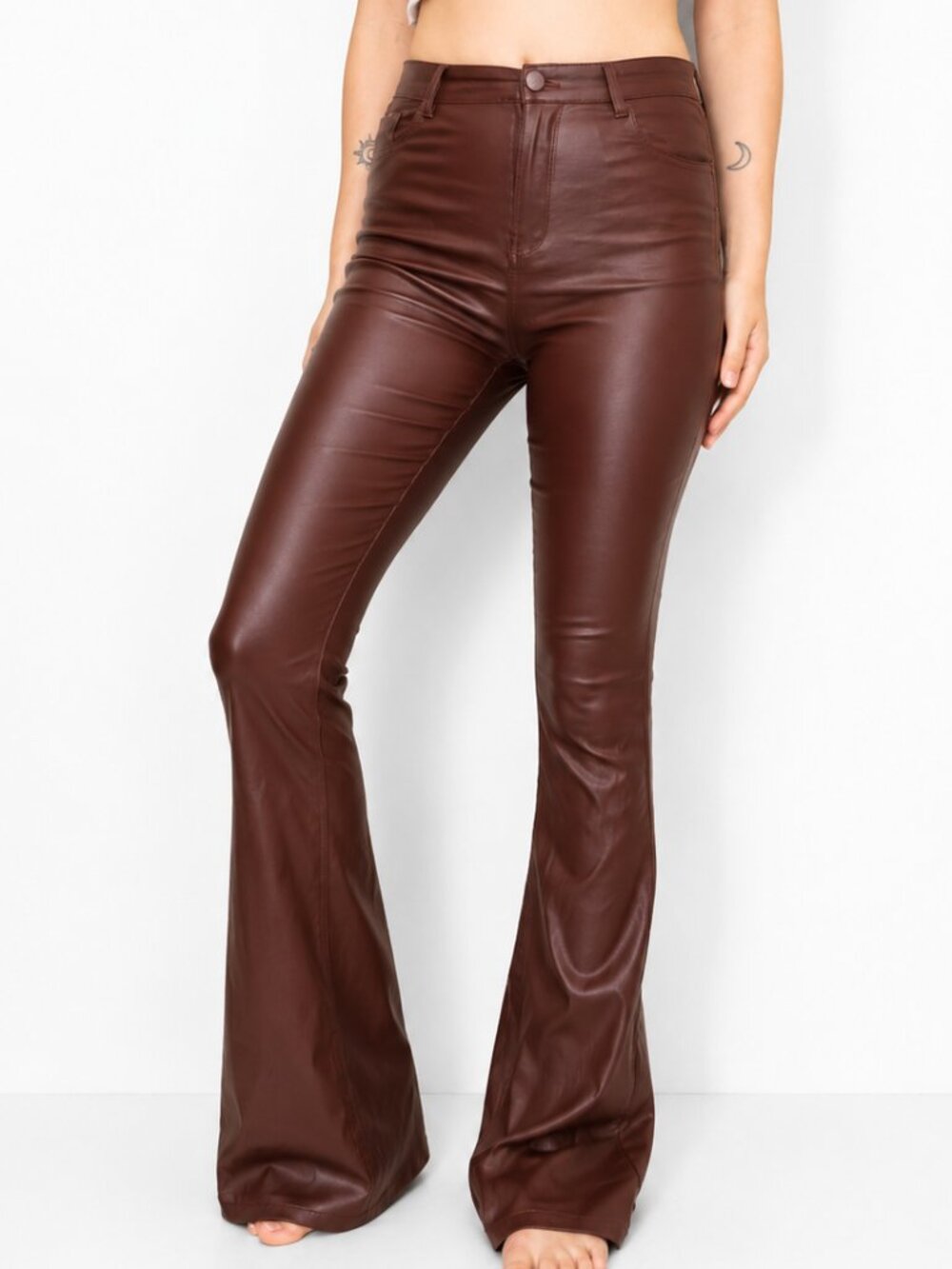 EDIKTED Faux Leather Flared Leg Pants